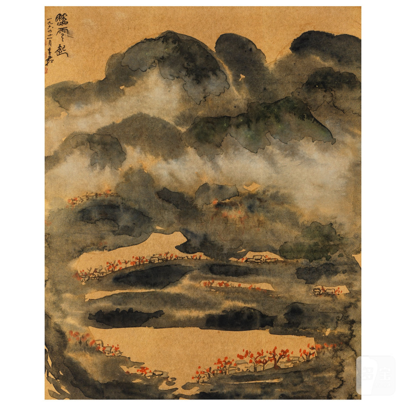 蒋諤士（蔣青霜 1913-1973）雲山秋色 設色紙板 鏡框 一九六四年作 | JIANG ESHI (1913-1973)
